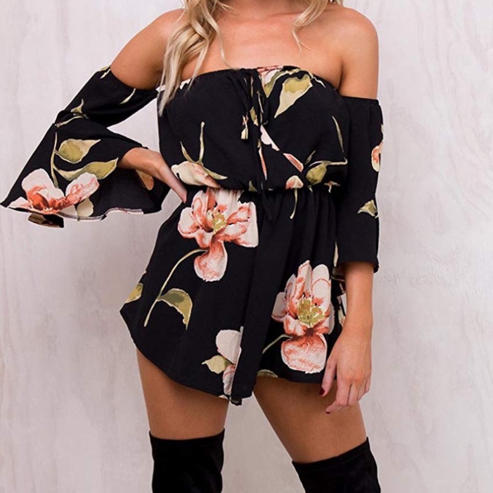 NWT Floral chiffon off the shoulder romper